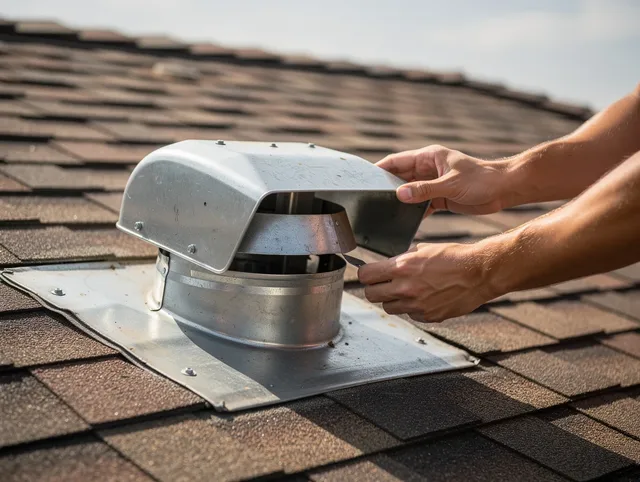 Brooklyn Dryer Vent Cleaning certified technician safely cleaning a roof-mounted dryer vent in Brooklyn