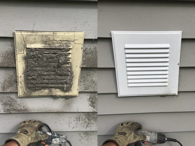 Brooklyn Dryer Vent Cleaning technician installing high-quality dryer vent cover at a residential property in Brooklyn