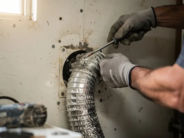Brooklyn Dryer Vent Cleaning technician performing precise dryer vent hose installation in Brooklyn
